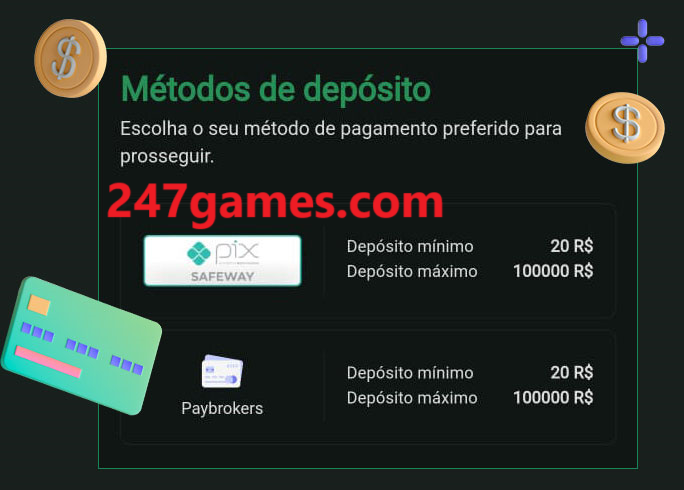 O cassino 247games oferece uma grande variedade de métodos de pagamento